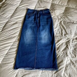 Lone Star Blue Jean Denim Skirt Womens Small Raw Hem Medium-Wash Western Cowgirl
